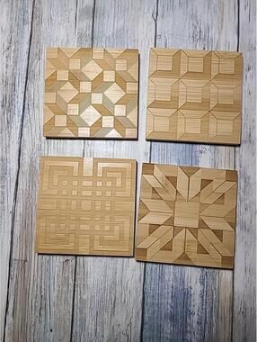 4 Built Quilt Coasters Wooden Square